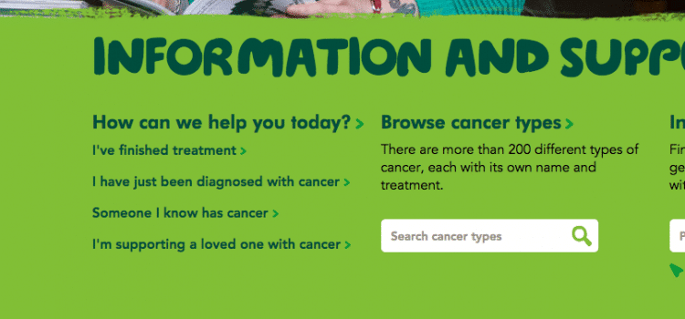 Screenshot of Macmillan Cancer site